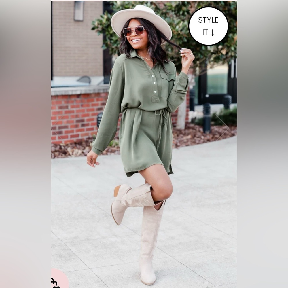 LEARN TO FLY OLIVE BUTTON FRONT SHIRT DRESS - XS